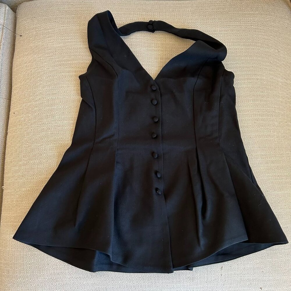Reformation Black Halter Button-Front Peplum Top - Picture 6 of 10